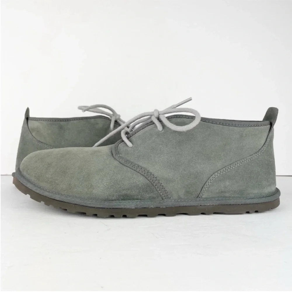 UGG Neumel Charcoal Gray Suede Leather Shearling Lace Up Warm Cozy Ankle Boots